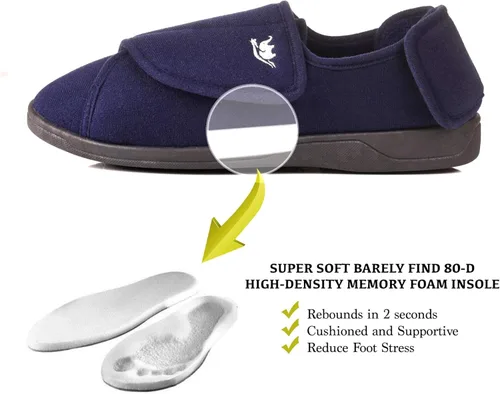 Vista 4 de Pantuflas para diabéticos de espuma viscoelástica 80-D para hombre con cierres ajustables, ancho extra ancho, cómodo, cálido, forro polar, artritis