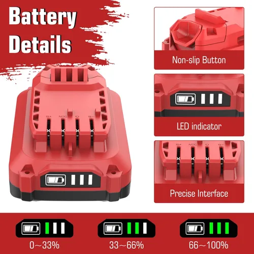 Vista 5 de Paquete de 2 baterías de iones de litio de 20 V 3600 mAh de repuesto para Craftsman V20, compatible con Craftsman batería de 20 voltios, 3.6 Ah MAX