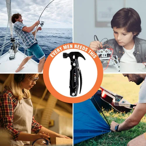 Vista 6 de Martillo Multiherramienta 12 en 1, Equipo de Camping, Herramienta de Supervivencia, Regalo de Cumpleaños y Navidad para Hombres, Regalos de Navidad