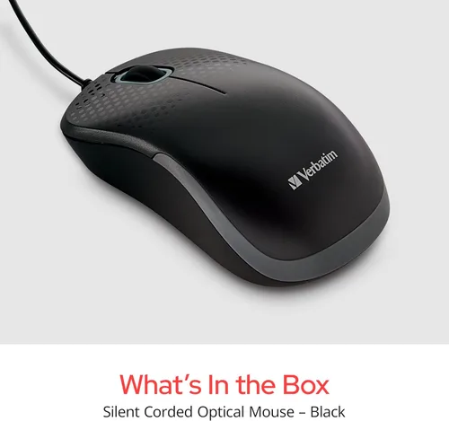 Vista 9 de Verbatim Ratón óptico silencioso con cable USB, mouse de clic silencioso y silencioso con cable para computadora para Mac y PC, color negro