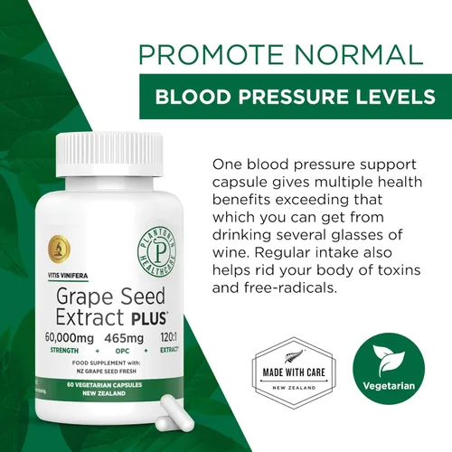 Vista 6 de Extracto de semilla de uva Plus-Vitis Vinifera (60 cápsulas) - 60.000 mg de fuerza, 60 cápsulas veganas, 465 mg de polifenoles (proantocianidinas)