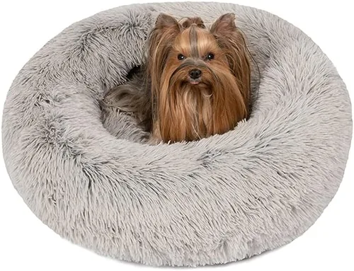 Friends Forever Cama para Perros en Forma de Dona de Piel Sintética Mullida Calmante para Perros Pequeños, Sofá Suave y Afelpado Anti-Ansiedad para