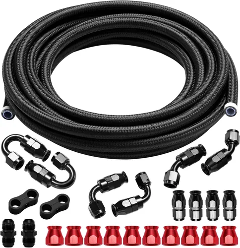 Vista 9 de 6AN - Kit de línea de combustible PTFE de 25 pies, AN6 3/8 pulgadas LS Swap EFI E85 manguera de combustible trenzada de nailon acero inoxidable