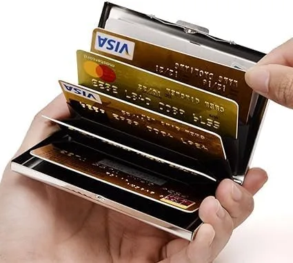 Vista 7 de Soporte para tarjetas de crédito RFID, organizador de tarjetas de visita, billetera con bloqueo RFID, billetera delgada antirrobo, soporte