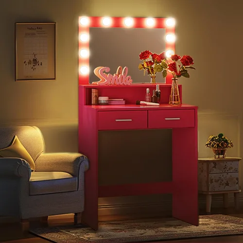 Vista 31 de MIRROTOWEL Escritorio de tocador de 47.5 pulgadas con espejo grande, 3 modos de iluminación de color, brillo ajustable, cómoda con 3 cajones y 2