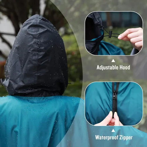 Vista 17 de SaphiRose - Poncho de lluvia unisex impermeable con capucha para mujeres adultas con bolsillos A-caqui-blanco