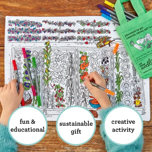 Vista 5 de eatsleepdoodle Mantel individual de frutas y verduras en su propia bolsa de algodón para colorear, cuenta con un divertido mantel individual