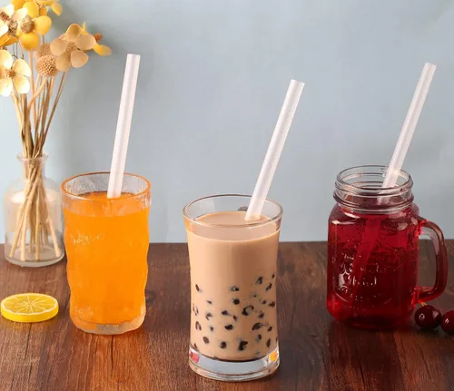 Vista 6 de [Envueltas individualmente] Puntas anguladas, 100 popotes desechables y transparentes para batidos, popotes anchos de plástico para batidos, sin BPA