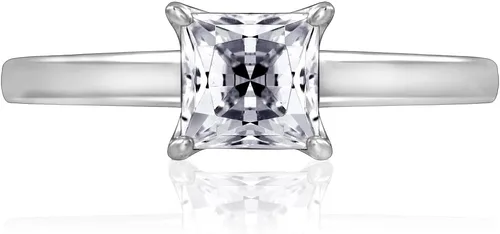 Vista 3 de Tienda Collection Platinum or Gold plated Sterling Silver Princess-Cut Solitaire Ring made with Infinite Elements Cubic Zirconia