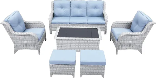 Vista 70 de Belord Mesa auxiliar pequeña para exteriores, mesa de mimbre de vidrio templado, mesa de centro impermeable para patio, mesa auxiliar de ratán