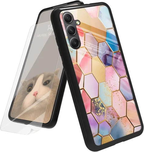 Vista 55 de Funda para Samsung Galaxy A12 5G con protector de pantalla, parte trasera de vidrio templado + TPU de silicona suave que absorbe los golpes