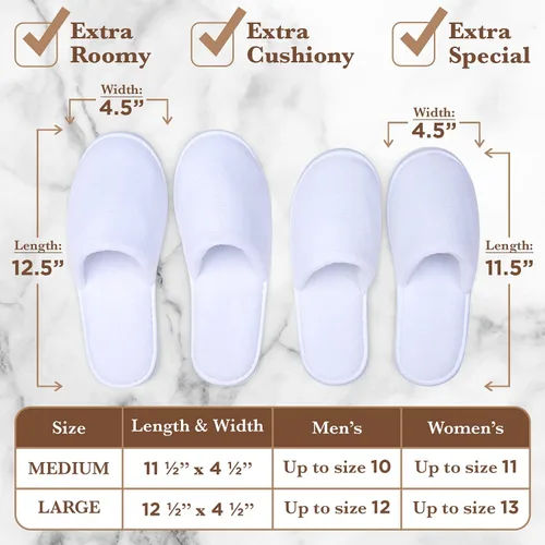 Spa Slippers, Disposable Slippers for Guests Bulk of 6 Pairs - Non-Slip Closed-Toe Premium White Spa Slippers Bulk with Travel Bags - Coral Fleece