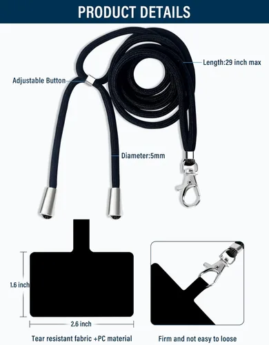 Vista 2 de BFSDDM Cordón universal para teléfono celular, cordón cruzado para teléfono, cordones ajustables de nailon para teléfono alrededor del cuello