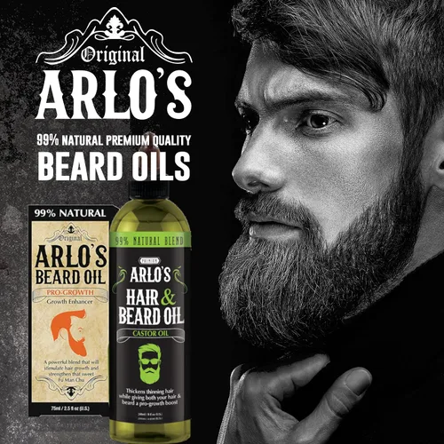 Vista 6 de Arlo's Aceite para cabello y barba con aceite de ricino 8 oz. - Aceite para el cabello, aceite de bigote y crecimiento de aceite para barba