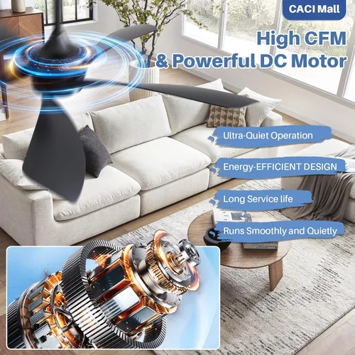 Vista 3 de CACI Mall Ventilador de techo inteligente de 52 pulgadas con luces, control remoto, compatible con Alexa/Google/App, 5 cuchillas, iluminación