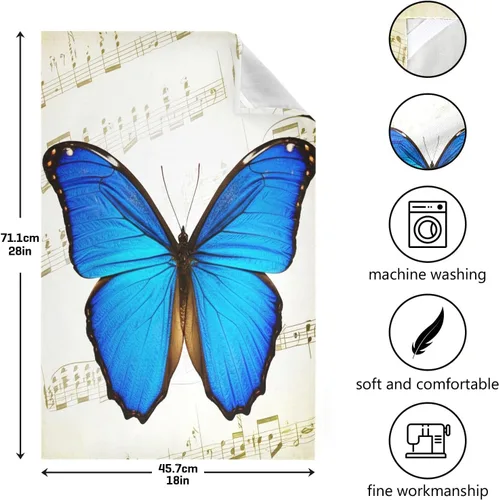Vista 3 de Blue Butterfly Retro Musical Notes Kitchen Towels Set, 28x18 Inch Bulk Spring Towels Kitchen, Set of 4
