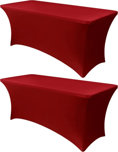 Vista 14 de Obstal Funda de mesa de elastano elástica de 4 pies para mesas plegables estándar, paquete de 2 manteles rectangulares universales ajustables