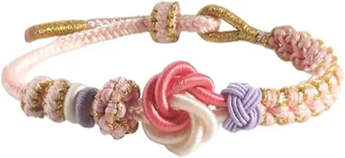BOSONS Para hijasabuela pulsera de nudo de flor de durazno con un eslabón que nunca se puede deshacer, pulsera trenzada ajustable para nieta,