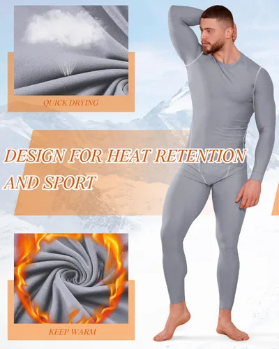 Vista 2 de Liitrsh Juego de 4 piezas de ropa interior térmica para hombre, ropa interior larga con forro polar, capa base de secado rápido, parte inferior