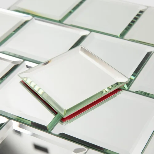 Lovdeco Azulejo de mosaico de cristal de espejo biselado de 3 pulgadas para despegar y pegar, azulejos de mosaico de cristal plateado para cocina,
