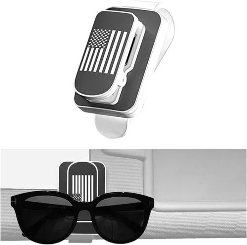 Vista 13 de Kewucn Soporte para Gafas de Sol para Visera de Coche, Soporte de Metal para Visera Automática con Estilo de Bandera de EE. UU., Clip Multifuncional