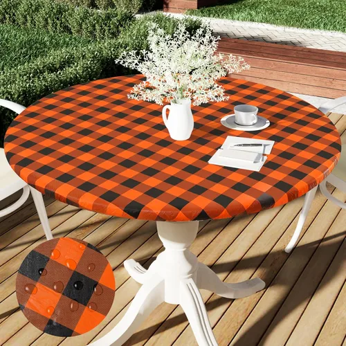 Vista 22 de Smiry - Mantel redondo de vinilo ajustable con bordes elásticos para mesas de picnic de 18"-24", mantel de vinilo impermeable con parte trasera