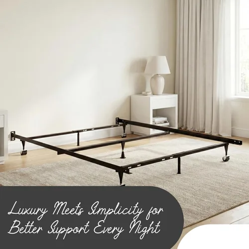 Vista 10 de K & B B9003 - Marco de cama de acero de hierro de 1.25 pulgadas con soporte central, 3 patas de soporte y 4 ruedas de rodillo.