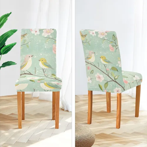 Vista 4 de Spring Pear Blossom Birds Green Decorative Chairs Covers for Ceremony Removable Dining Chairs Covers cubre sillas para comedor Set of 4