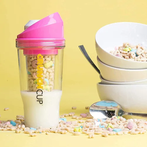 Vista 6 de CRUNCHCUP Combina y ahorra en dos vasos de cereales portátiles, sin cuchara, sin tazón, es cereal sobre la marcha [azul y rosa]