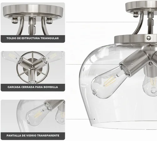 Vista 3 de VONLUCE Lámpara de techo semiempotrada, lámpara de techo de 13.8 pulgadas con pantalla de vidrio transparente, base E26, accesorio de iluminación