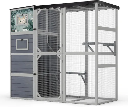 Recinto para gatos al aire libre, catio grande de 4 niveles con techo resistente a la intemperie, 2 habitaciones de descanso, 2 plataformas, jaula
