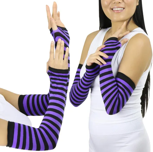 Vista 2 de ToBeInStyle Calentadores de longitud de brazo 100% nailon a rayas para mujer