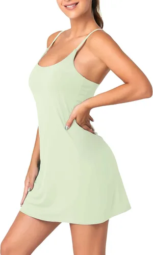 Vestido de tenis para mujer con brasier y pantalones cortos integrados, vestido atlético, vestido de entrenamiento, vestido de ejercicio con