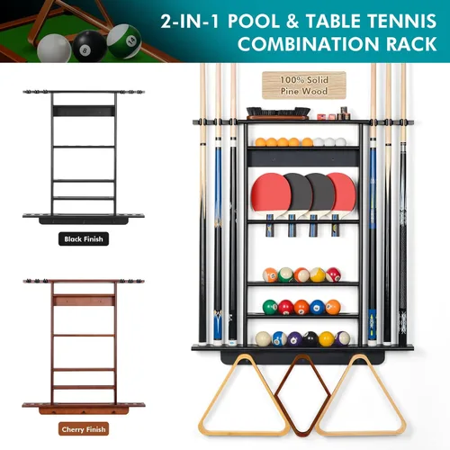 Vista 3 de XCSOURCE Soporte para Tacos de Piscina - Soporte 2-EN-1 para Tacos de Billar y Palas de Ping Pong, Montaje en Pared de Madera de Pino Macizo