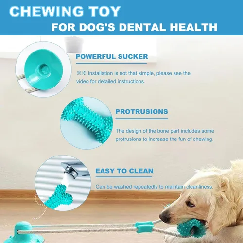 Vista 2 de Juguete de tira y afloja con ventosa para masticar para perros, juguete interactivo para perros, juguetes de dentición para cachorros, juguete