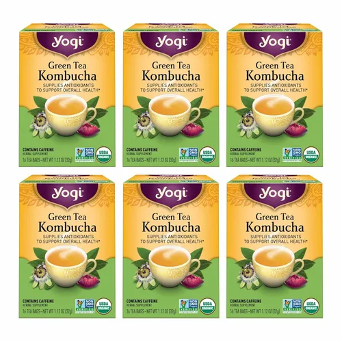 Yogi Tea - Kombucha de Té Verde (paquete de 6) - Proporciona Antioxidantes para Apoyar la Salud General - Contiene Cafeína - 96 Bolsas de Té Verde