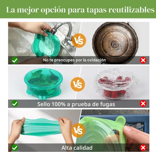 Vista 4 de Tapas elásticas de silicona para almacenamiento de alimentos en refrigerador, cubiertas de tazón elásticas reutilizables para tazas, latas, frascos