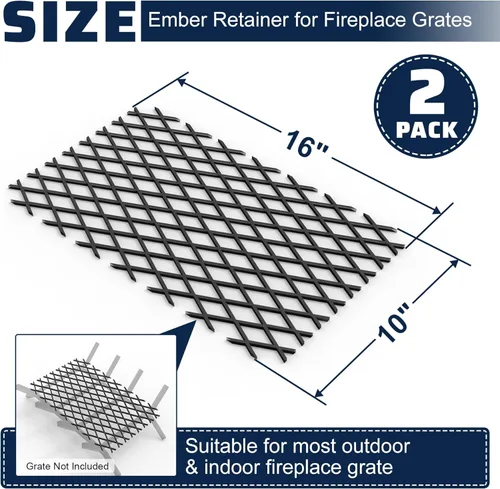 Vista 2 de 2 retenedores de brasas para rejillas de chimenea, rejilla de chimenea de metal, malla de retención de brasas para evitar que las brasas quemadas se