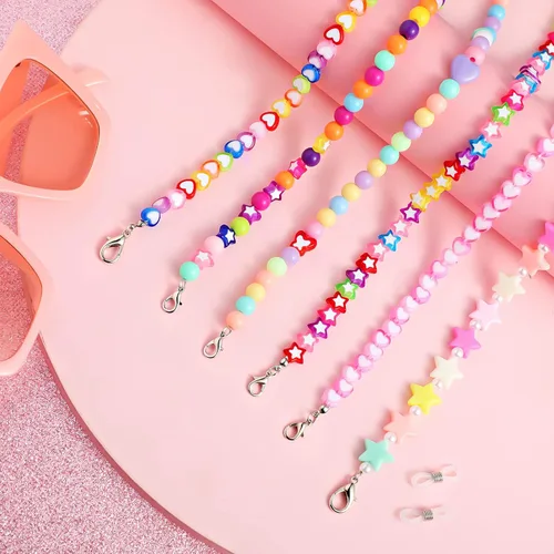 Vista 6 de MTLEE 6 piezas de cordón para máscara de niños, lindo collar con cuentas para gafas con 12 extremos de cadena para lentes para mujeres y niñas