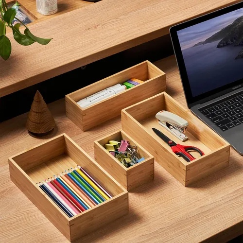 Vista 6 de Umilife Organizador de cajones de cocina de bambú, bandeja de cubiertos extra alta, caja de almacenamiento de cubiertos, soporte multiusos