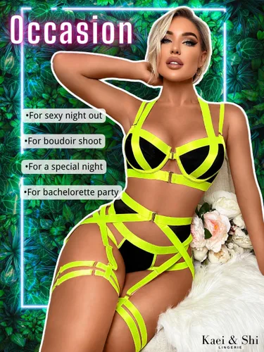 Vista 7 de Kaei&Shi Arnés de tiras, todo ajustable, espalda cruzada con aros, juego de liguero de 4 piezas