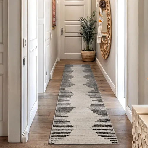 Vista 27 de Rugshop - Alfombra de pasillo bohemia con rayas resistente a manchas, para zonas de alto tráfico, como tu sala de estar, cocina, dormitorio, Beige