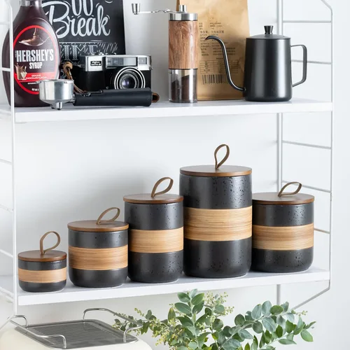 Vista 6 de Tarro pequeño de cerámica con tapa, contenedor de café, tarros de almacenamiento de alimentos para especias y azúcar, bolsa de té, contenedor