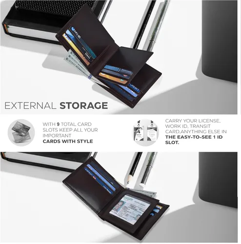 Vista 4 de Carteras RFID delgadas para hombres - Cartera de bolsillo frontal de piel genuina