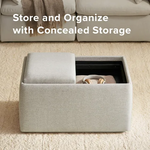 Vista 4 de mopio Levi - Banco de almacenamiento con bandeja reversible, mesa de café de almacenamiento moderna, banco de dormitorio, otomana de mesa de café
