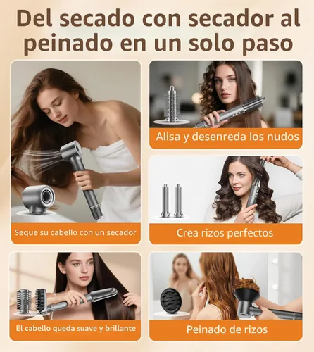 Vista 6 de 9-in-1 Hair Dryer Brush Kits, Curly Hair Dryer with Diffuser for Women Beige Gray