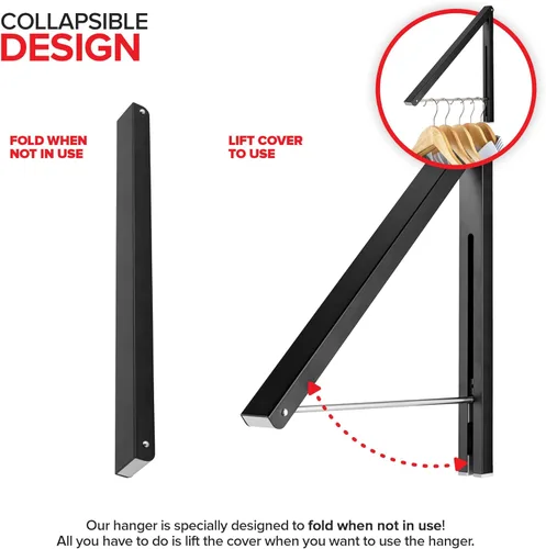 Vista 3 de Percha Única Plegable para Ropa, Perchero Retráctil de Pared para Secador de Ropa, Barra Colgante para Secar, Pequeños Estantes Plegables para Ropa