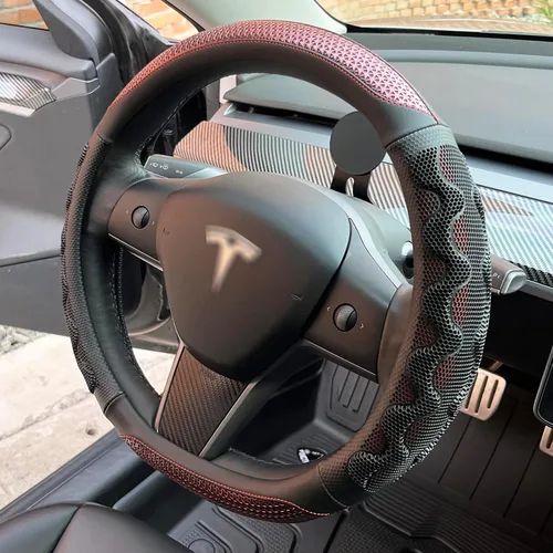 Vista 17 de PINCTROT Comfy Grip - Funda para volante para Tesla Model Y/3 2016-2025 2026 Standard/Highland/Juniper, forma de D de 14 pulgadas tamaño pequeño