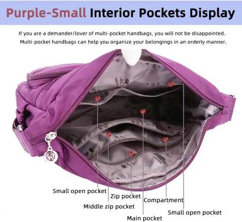 Vista 5 de MINTEGRA Bolso de mano de hombro para mujer, espacioso bolso cruzado con múltiples bolsillos, bolso de mano a la moda con asa superior, L
