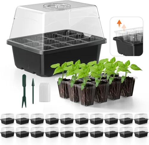 Vista 11 de Bandeja de inicio de semillas, kit de inicio de 10 piezas, bandejas de inicio de plántulas con tapas elevadas para mirar semillas, bandejas